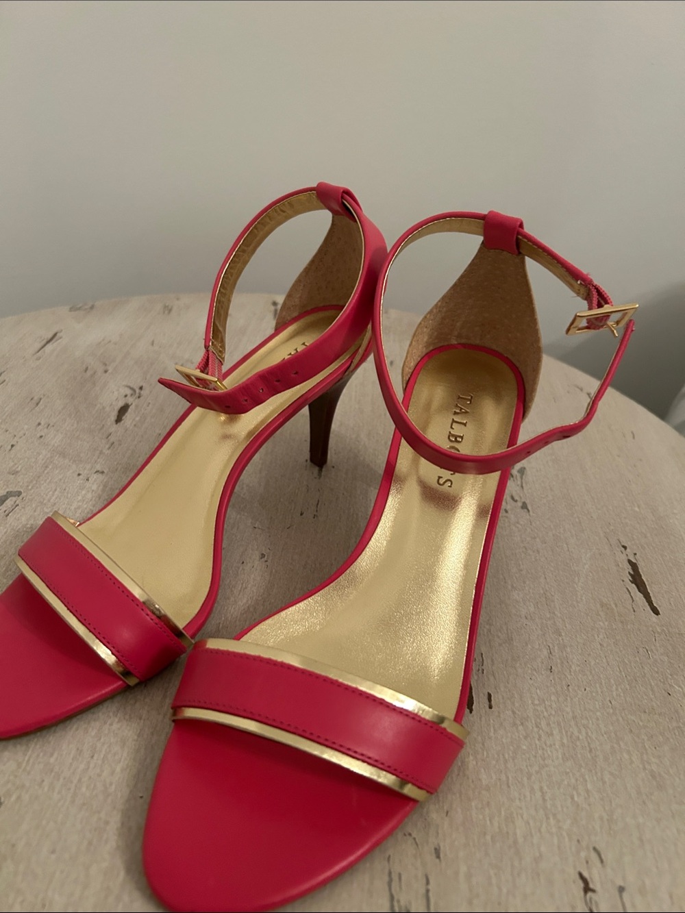 Talbots Pink Ankle-Strap Heeled Sandals with Gold Accents